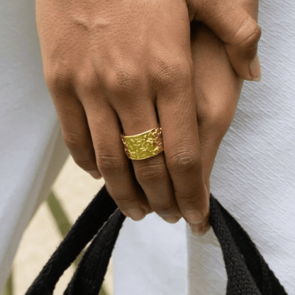 Wide Hammered Cuff Gold Ring