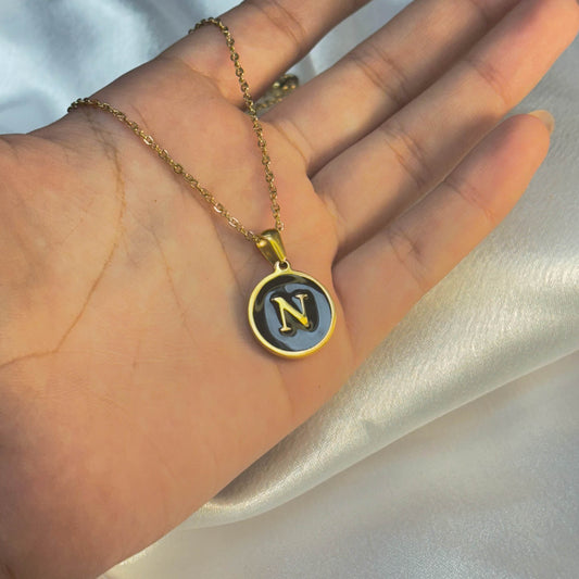 Gold and Black Initial 'N' Pendant Necklace