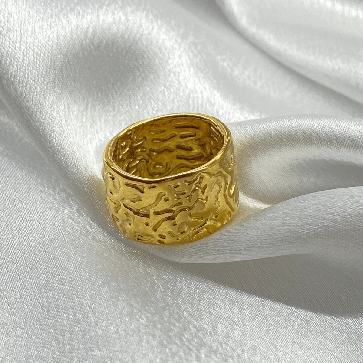 Wide Hammered Cuff Gold Ring