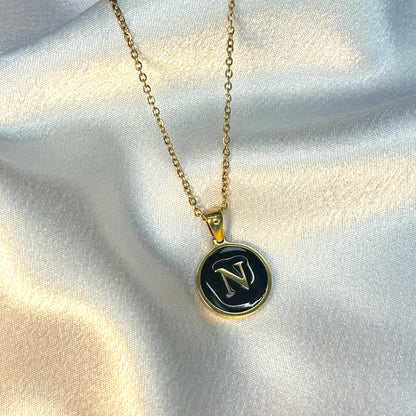 Gold and Black Initial 'N' Pendant Necklace