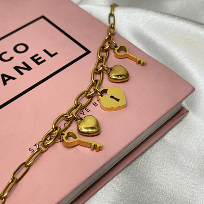 Golden Key and Heart Charm Bracelet