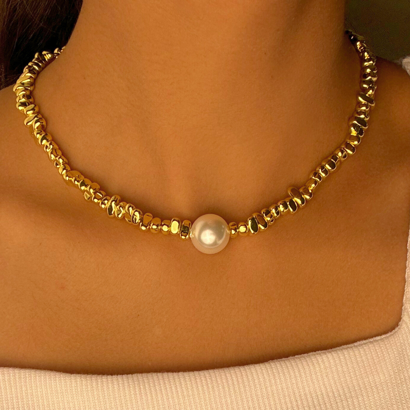 Gold nugget pearl  necklace