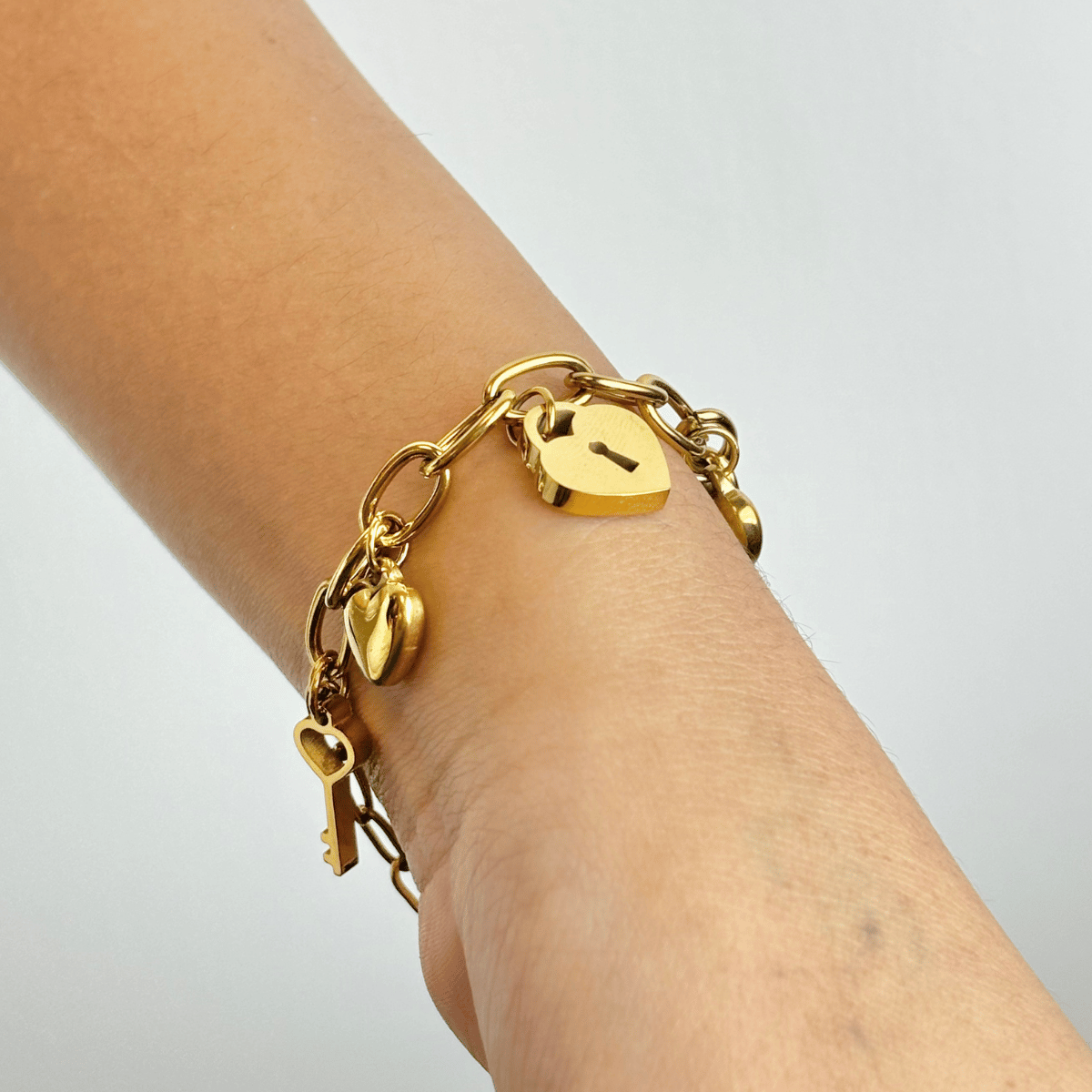 Golden Key and Heart Charm Bracelet