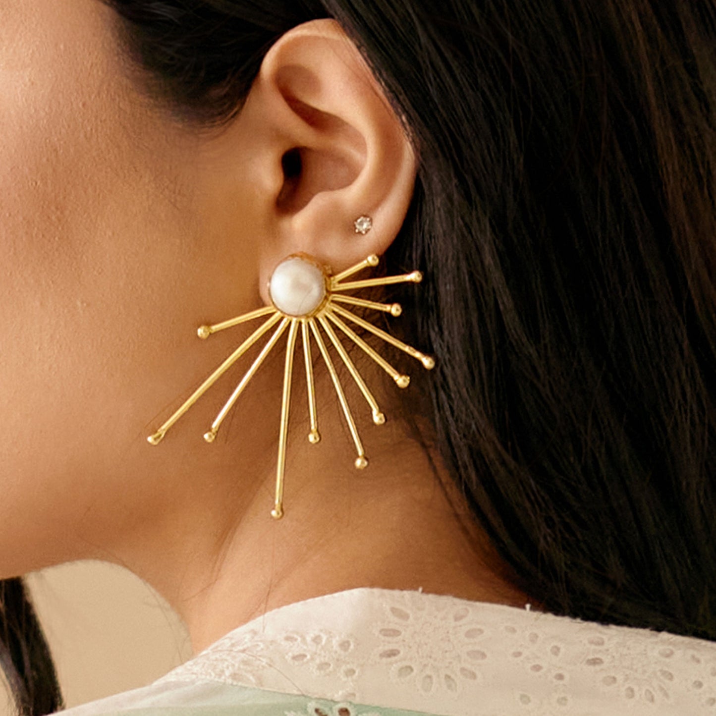 Abstract Gold-Plated Dangle Earrings