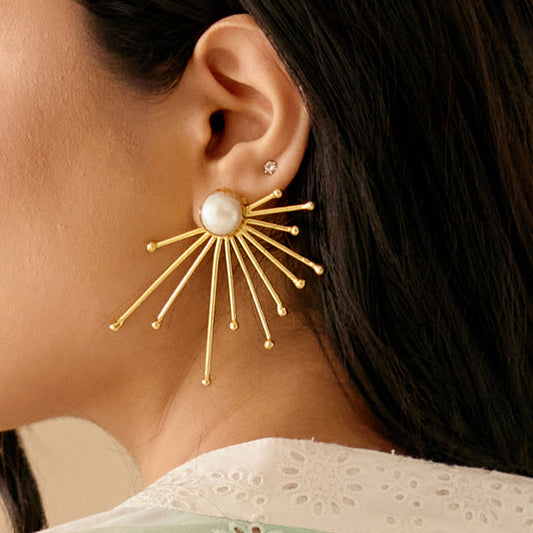 Abstract Gold-Plated Dangle Earrings