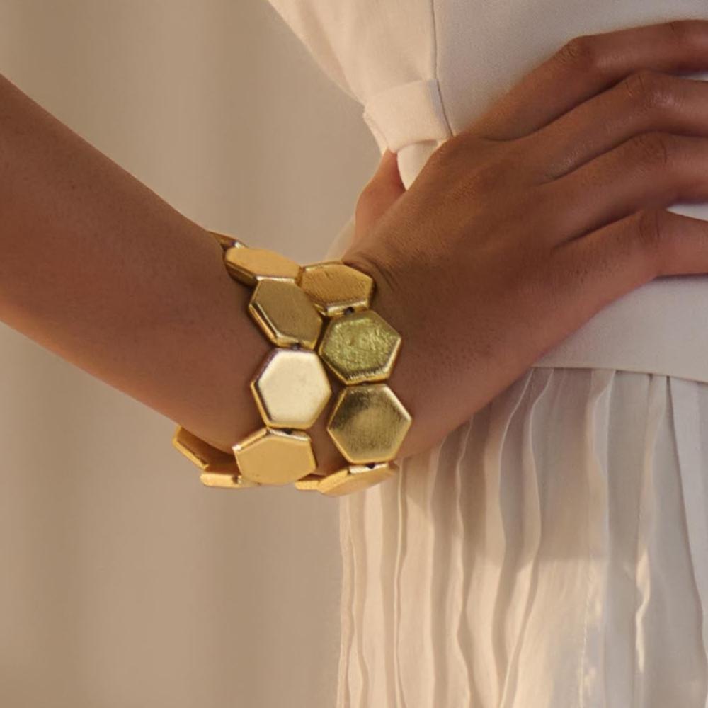 Bold Hexagonal Gold Bracelet