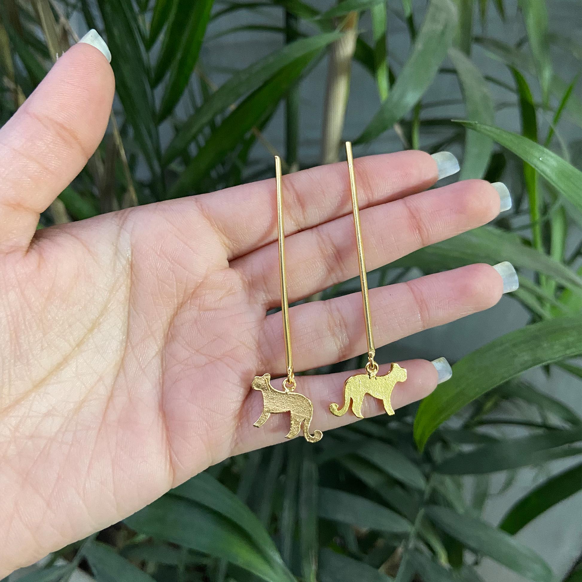 Golden Cat Silhouette Dangle Earrings