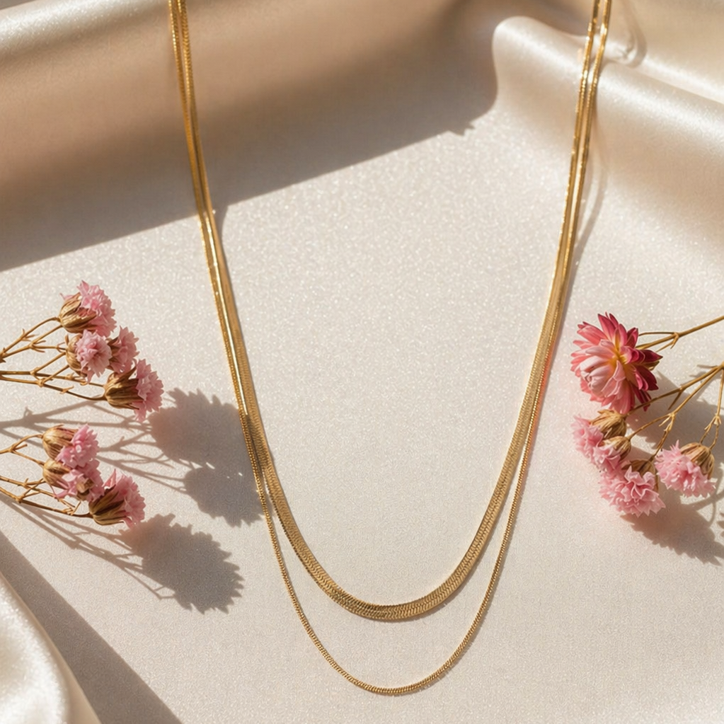 18K Gold Plated Double Layer Chain Necklace