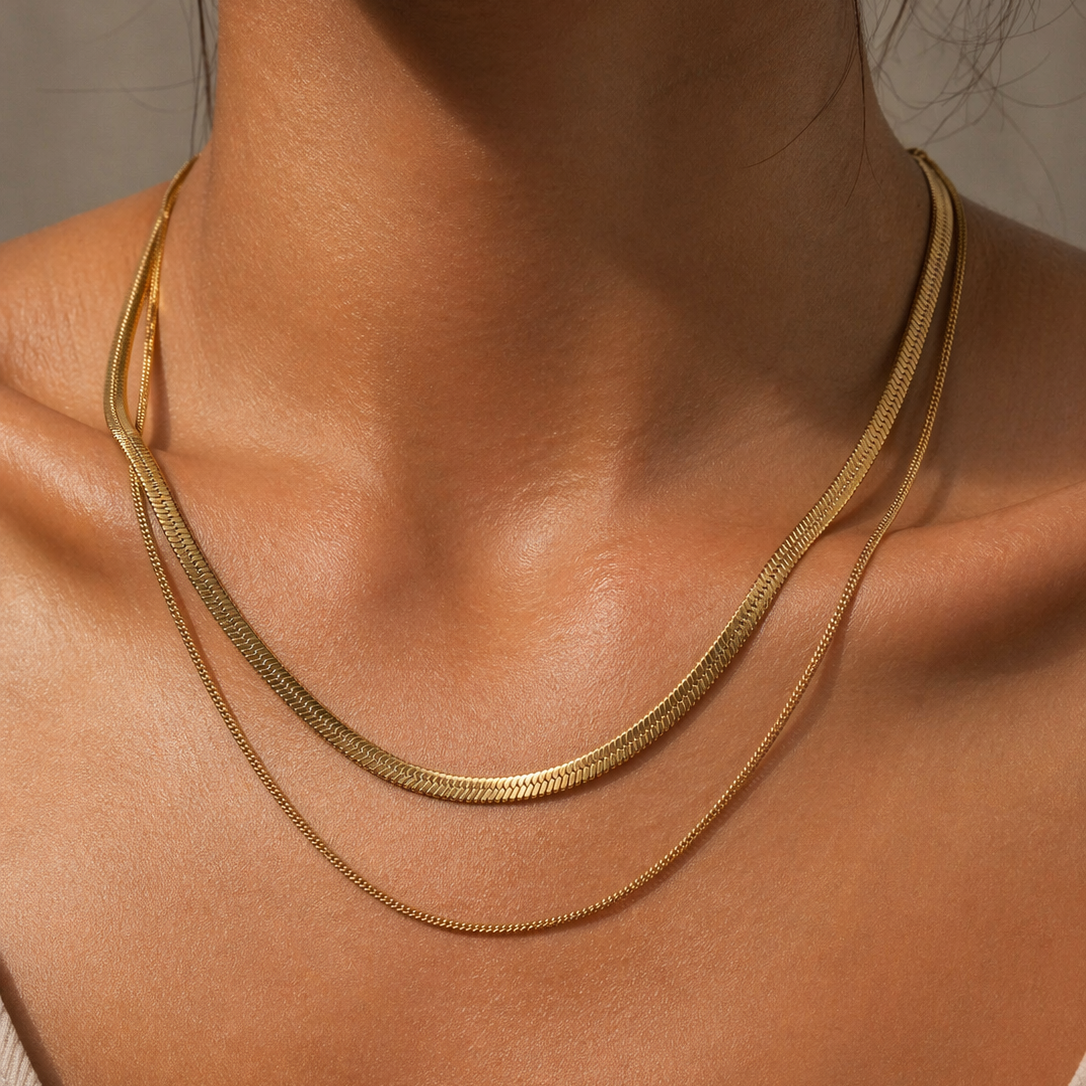 18K Gold Plated Double Layer Chain Necklace