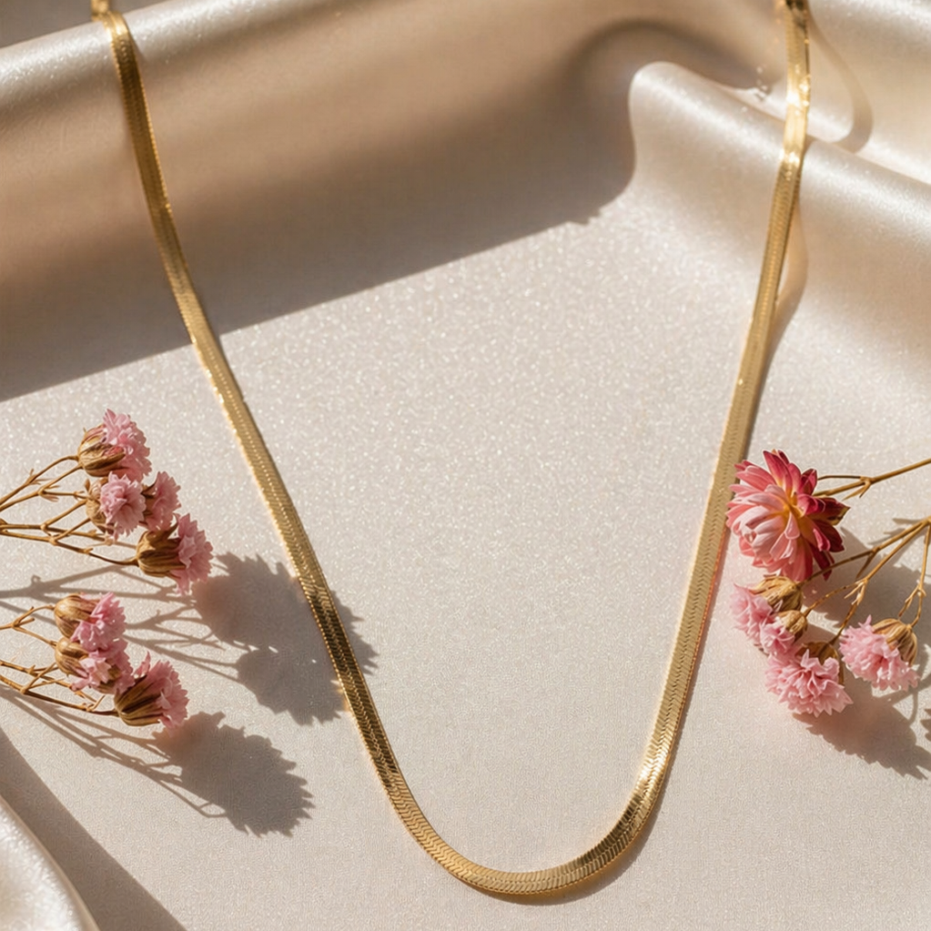18K Gold Plated Herringbone Chain Necklace