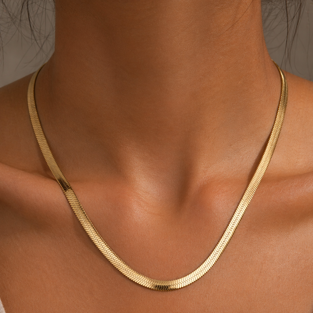 18K Gold Plated Herringbone Chain Necklace