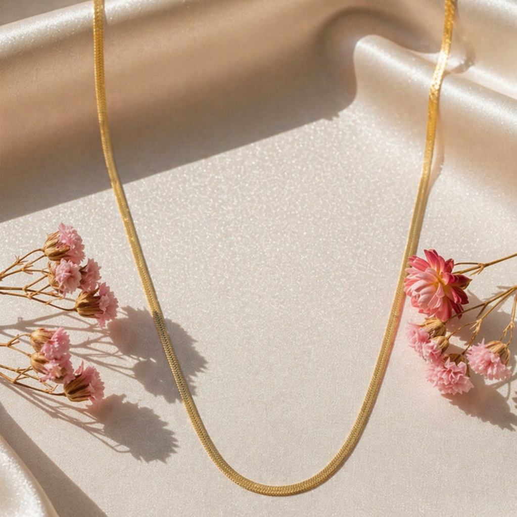 18K Gold Plated Herringbone Minimal Chain Necklace