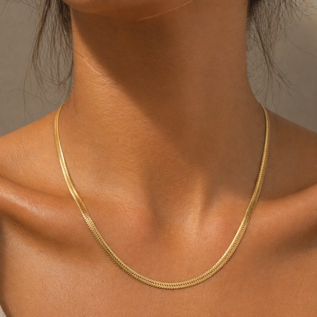 18K Gold Plated Herringbone Minimal Chain Necklace