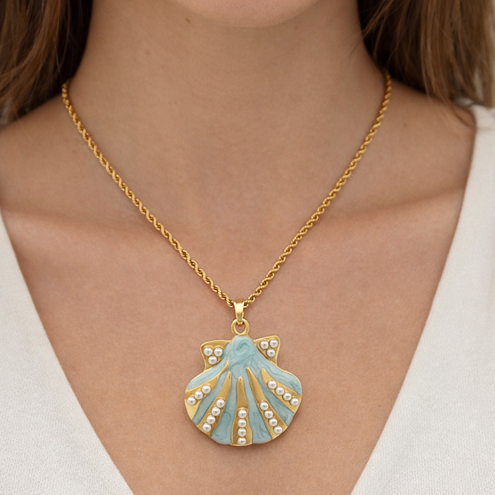 18K Gold Plated Blue Shell Necklace