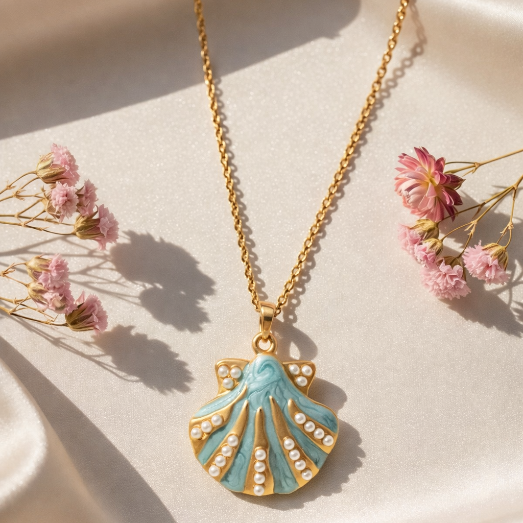 18K Gold Plated Blue Shell Necklace