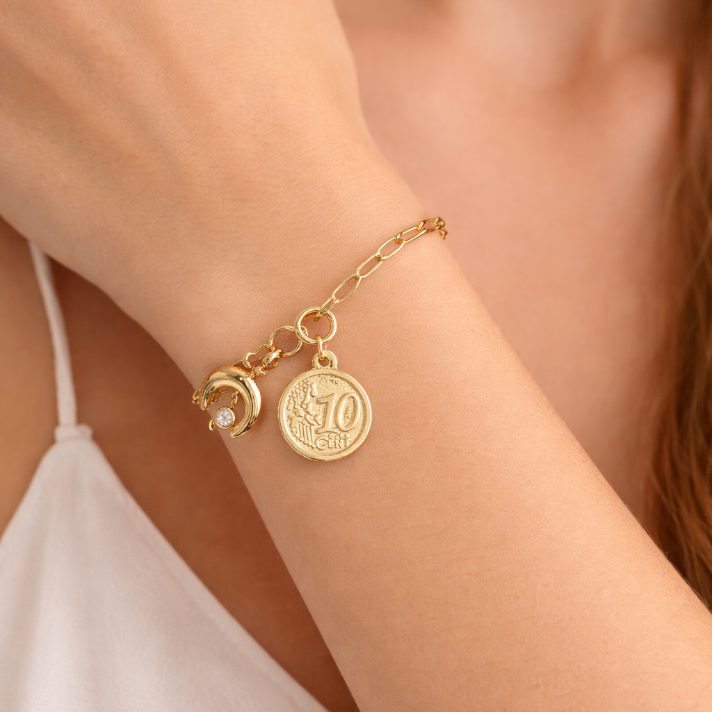 18K Gold Plated Coin Charm Bracelet
