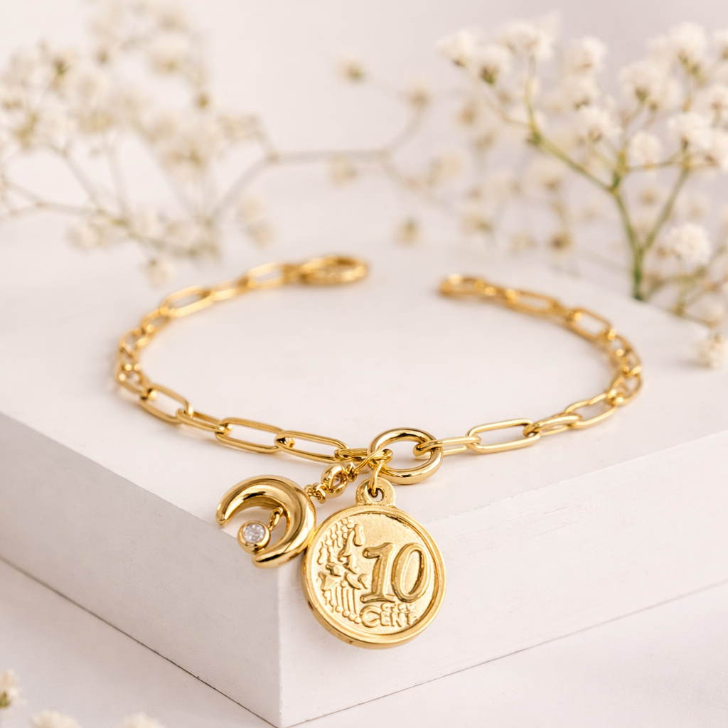 18K Gold Plated Coin Charm Bracelet