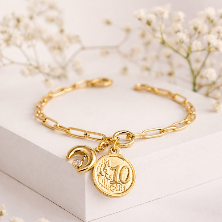 18K Gold Plated Coin Charm Bracelet