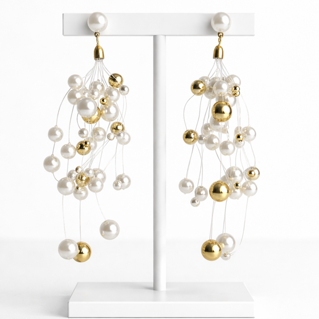 18K Gold Plated Pearl Cluster Drop Earrings