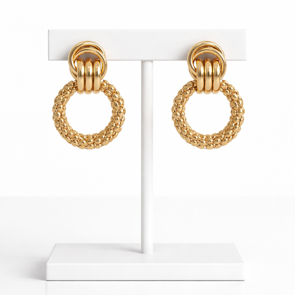 18K Gold Plated Textured Double Loop Earrings