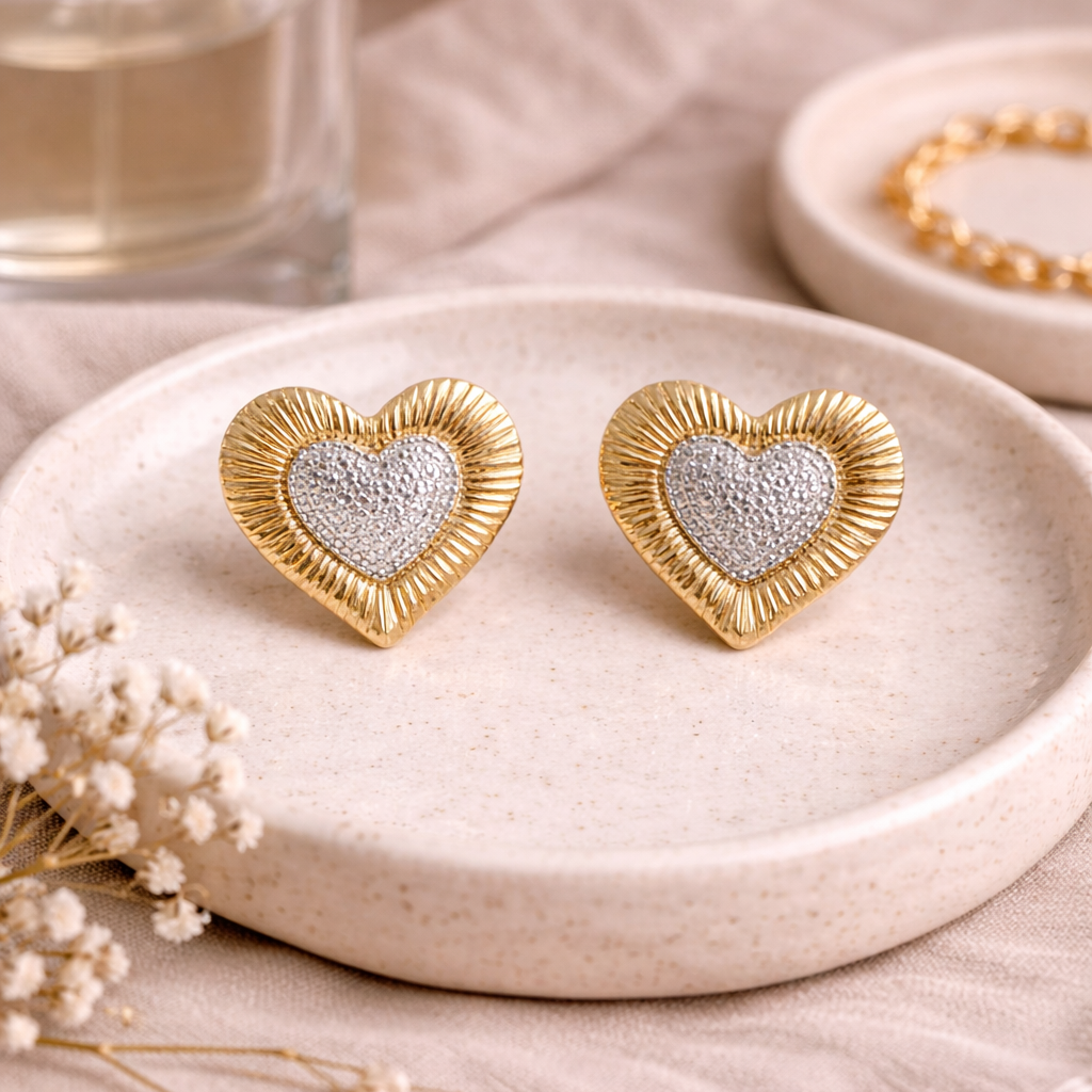 18K Gold Plated Heart Stud Earrings