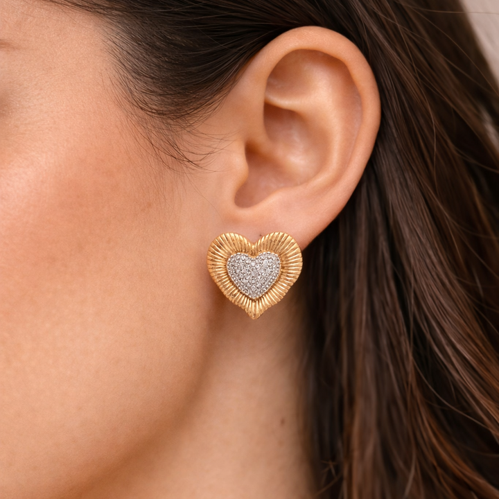 18K Gold Plated Heart Stud Earrings