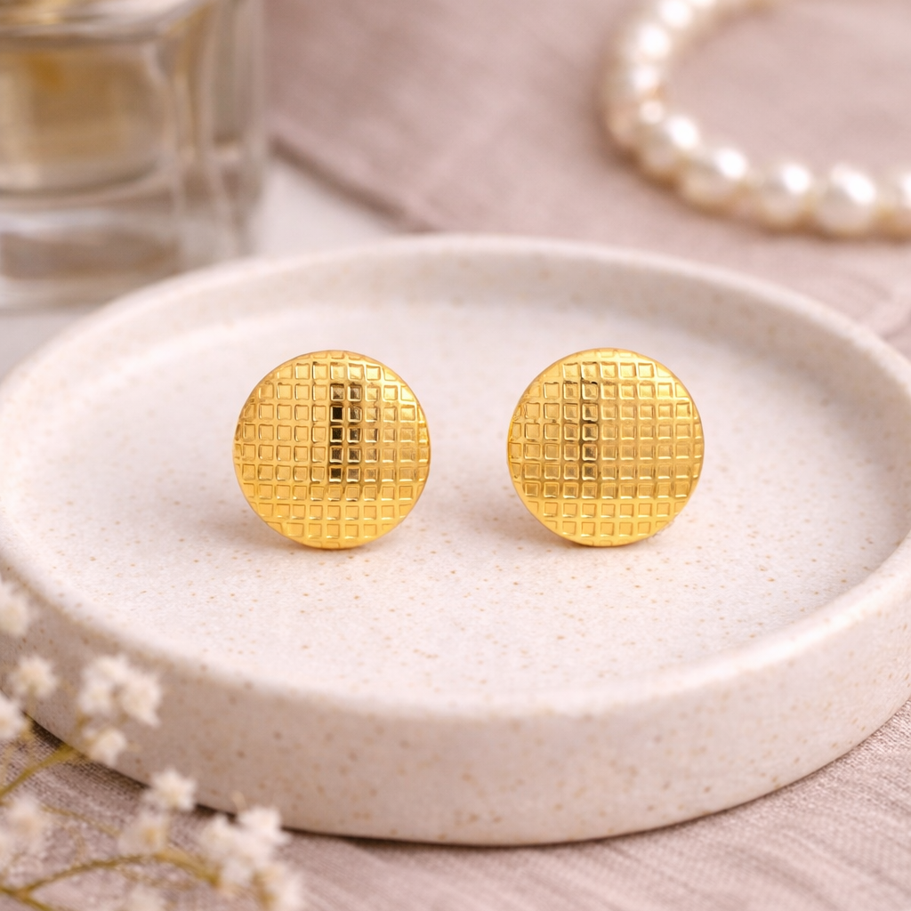 18K Gold Plated Round Stud Earrings