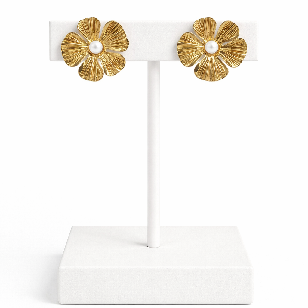 18K Gold Plated Flower Stud Earrings