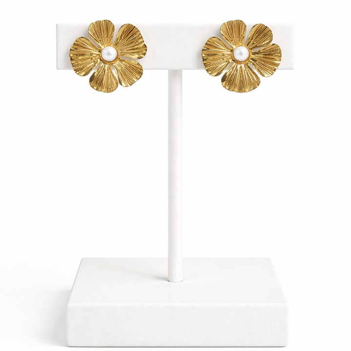 18K Gold Plated Flower Stud Earrings