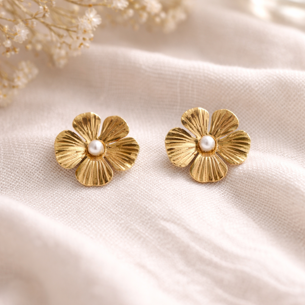 18K Gold Plated Flower Stud Earrings