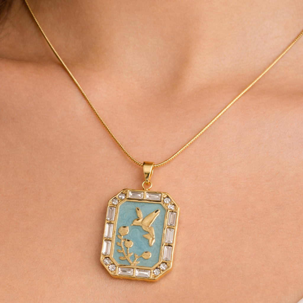 18K Gold Plated Enamel Bird Necklace