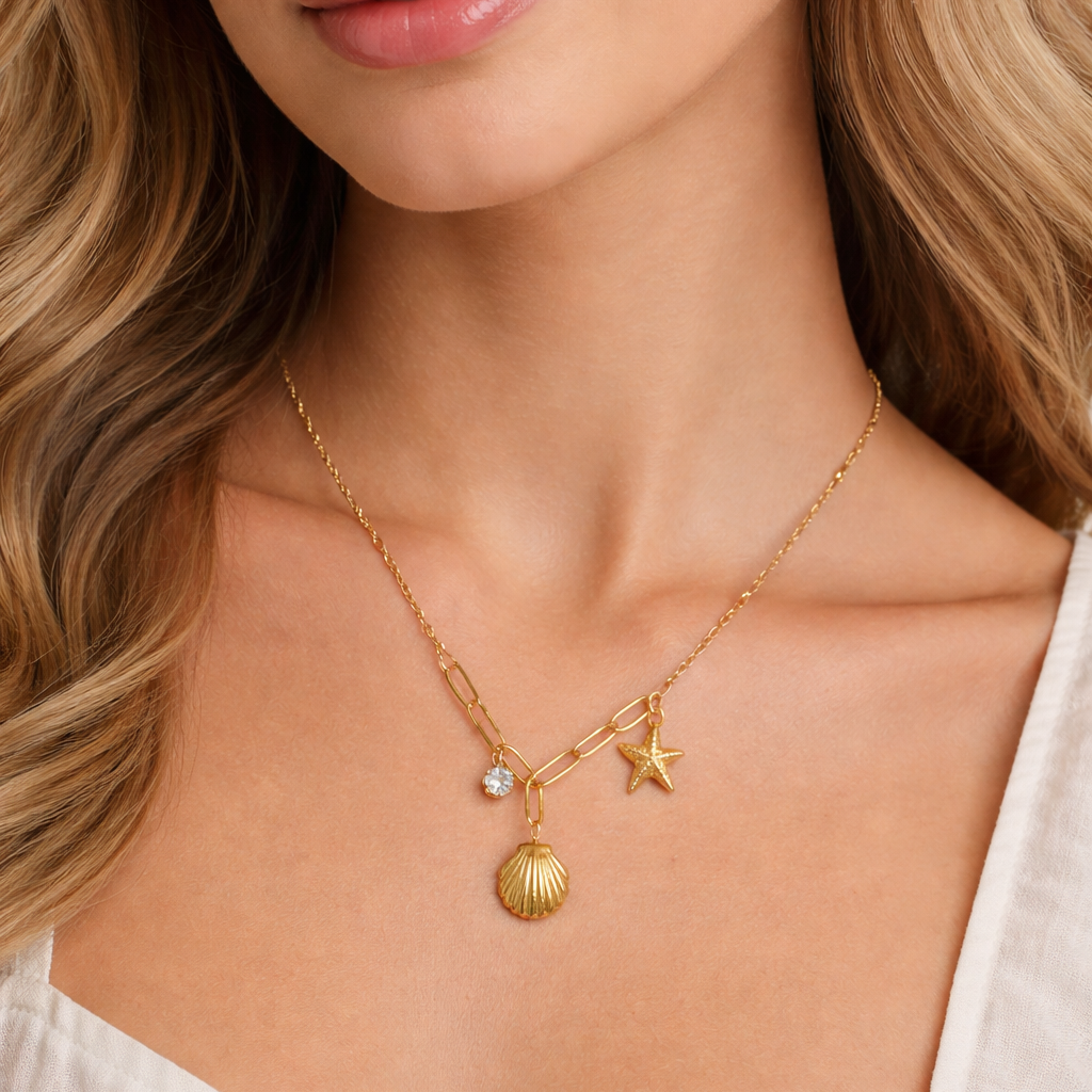 18K Gold Plated Shell & Starfish Necklace