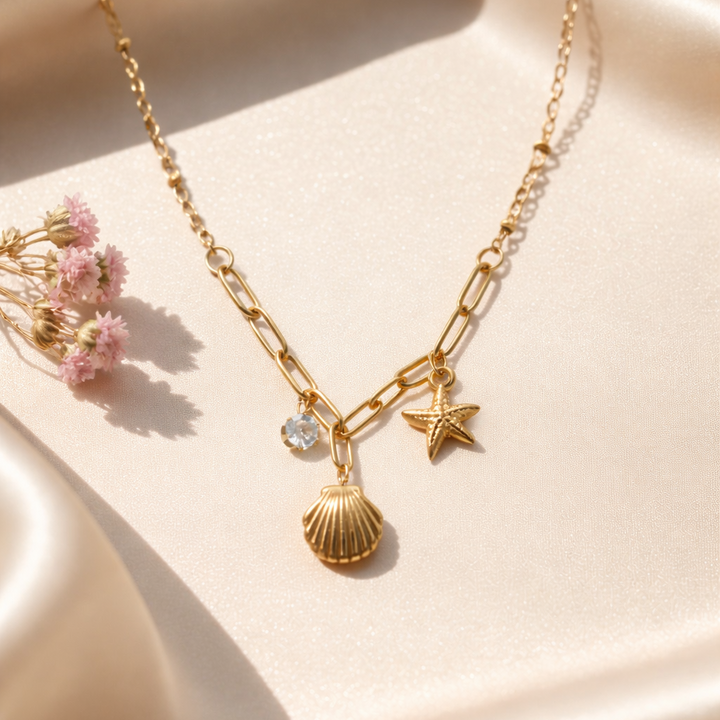 18K Gold Plated Shell & Starfish Necklace