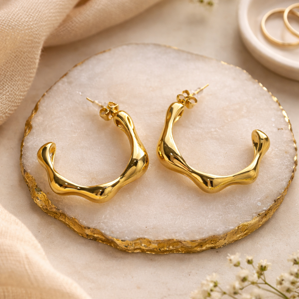 Plated18K Gold Plated Sculpted Hoop Earrings