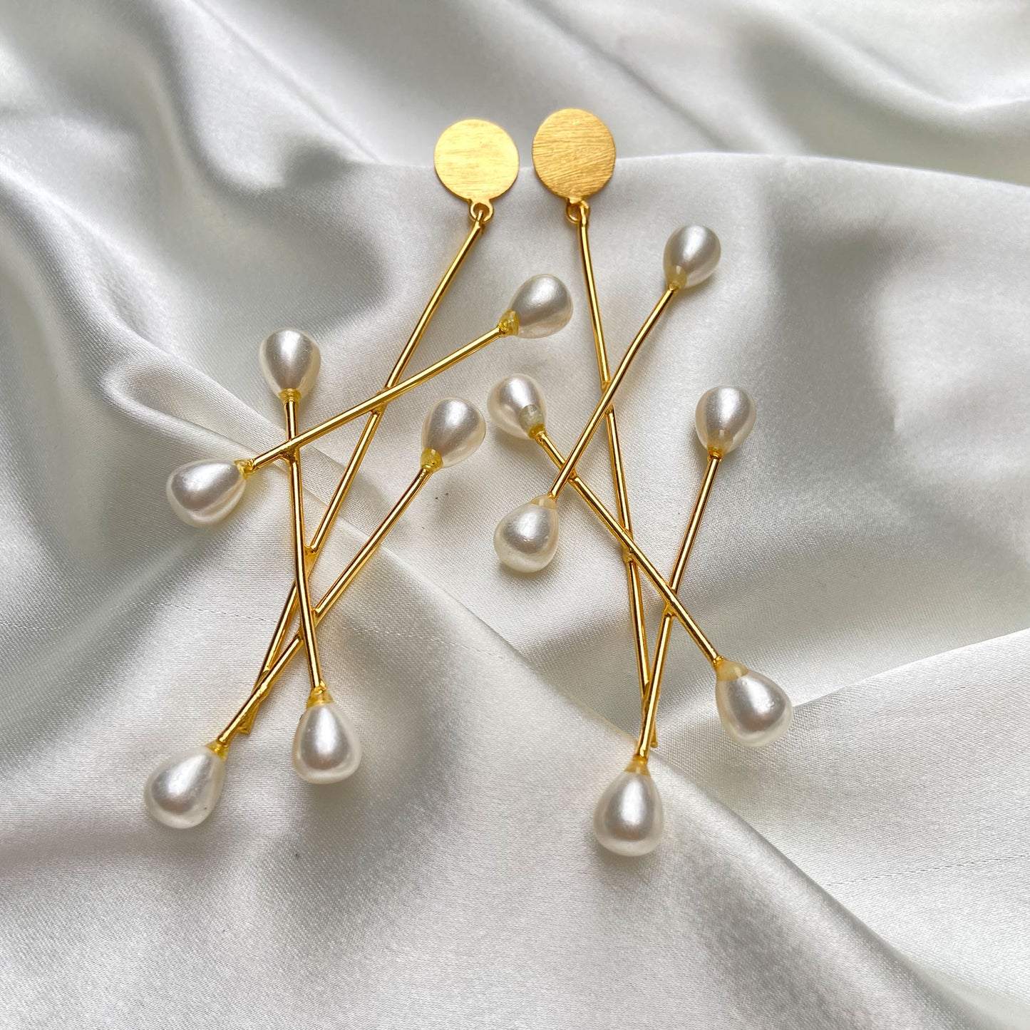 Contemporary Pearls Gold Plated Earrings