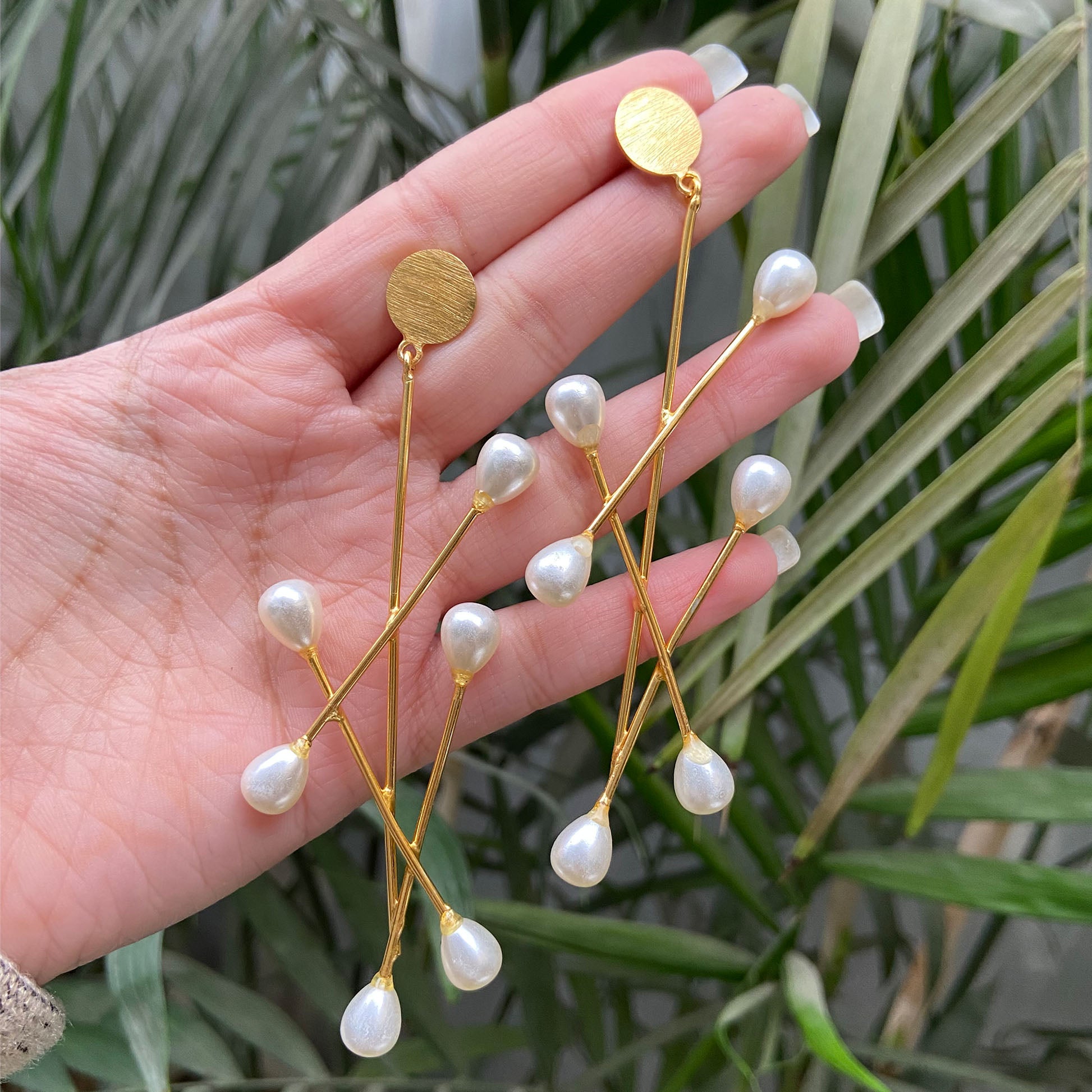 Contemporary Pearls Gold Plated Earrings