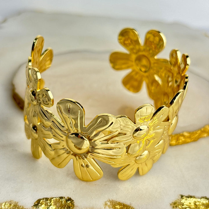 Gold Plated Floral Cuff Bracelet