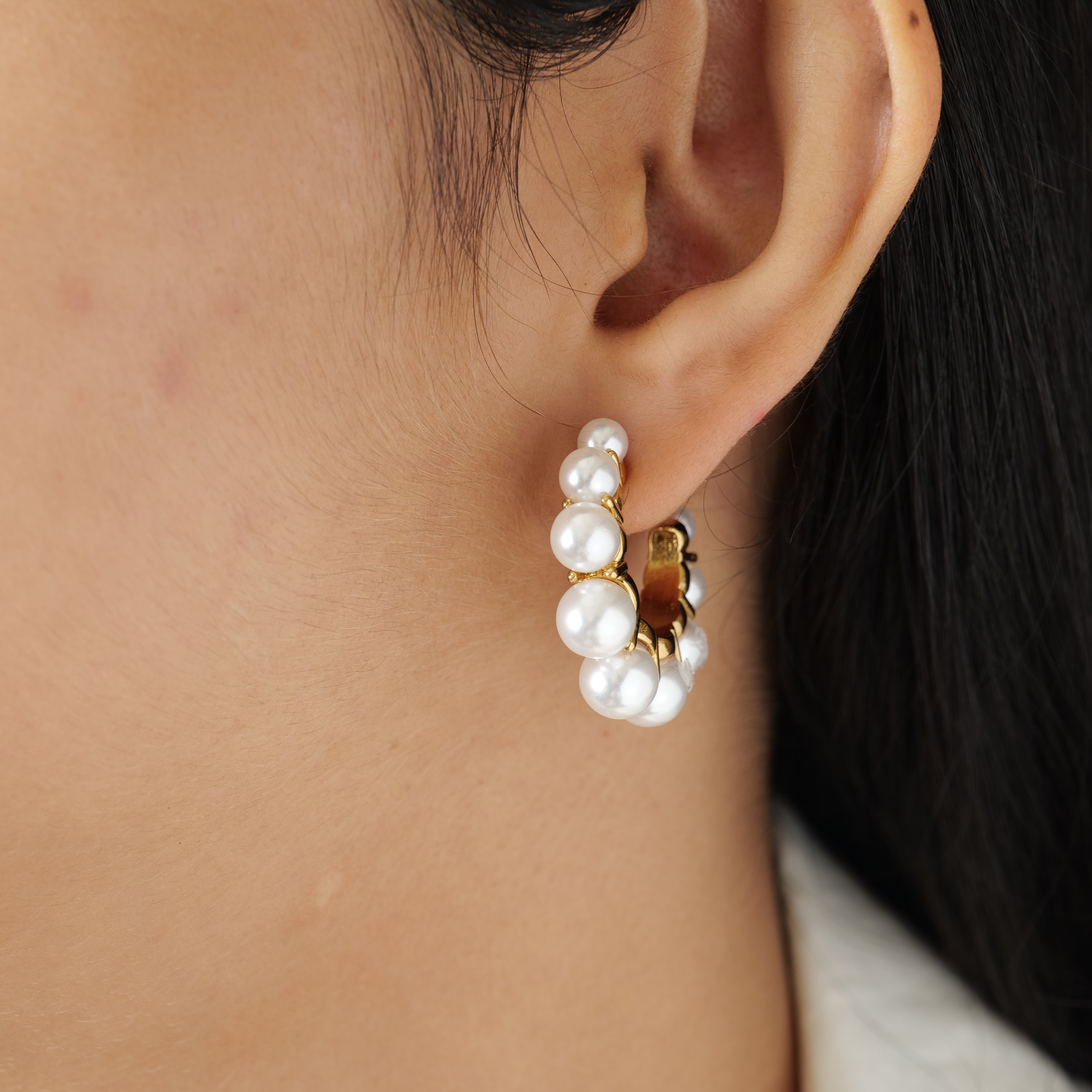 Gold Pearl Hoops Earrings