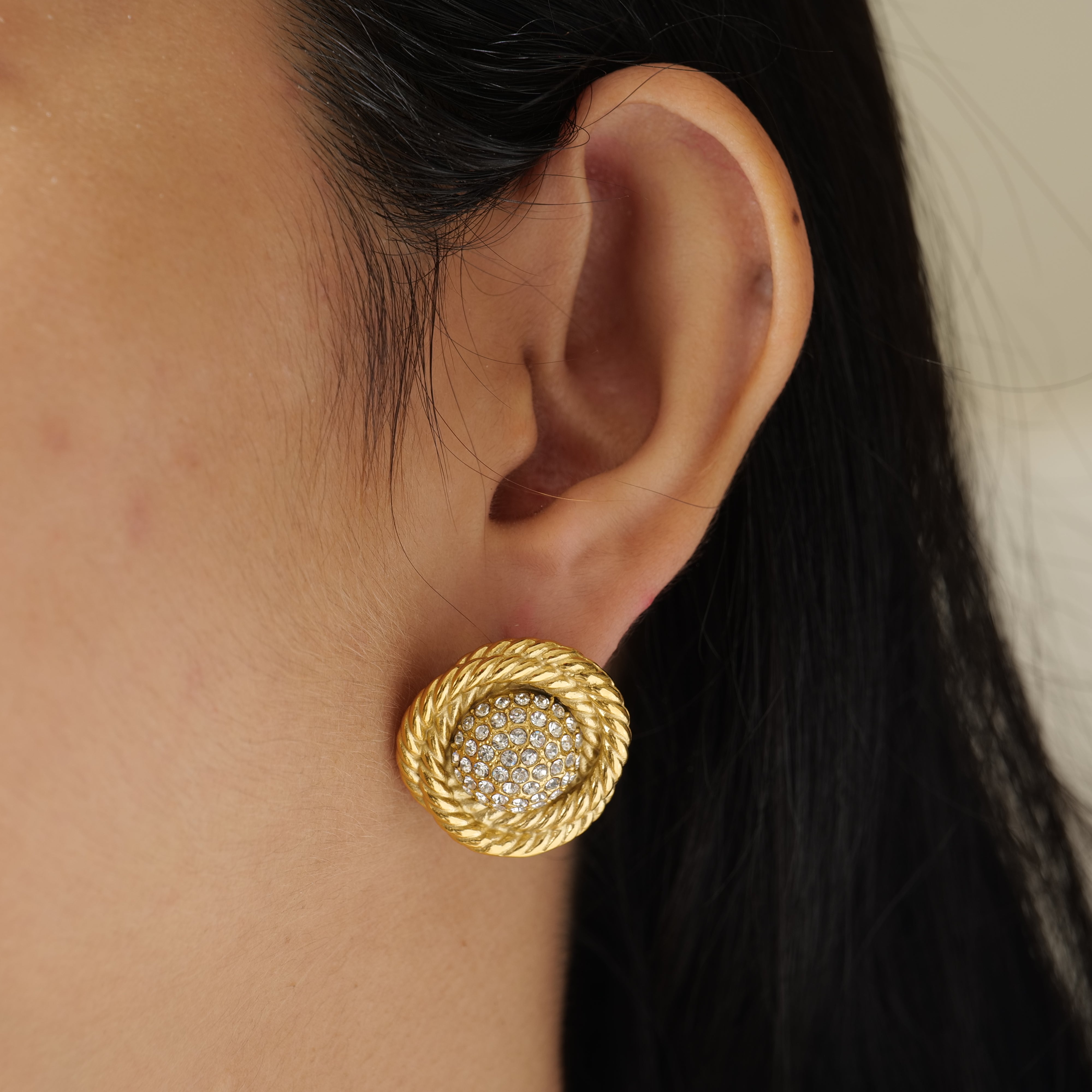 Gold Rope Crystal Stud Earrings