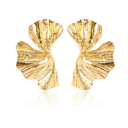 Bold Ginkgo Leaf GoldPlated Stud Earrings