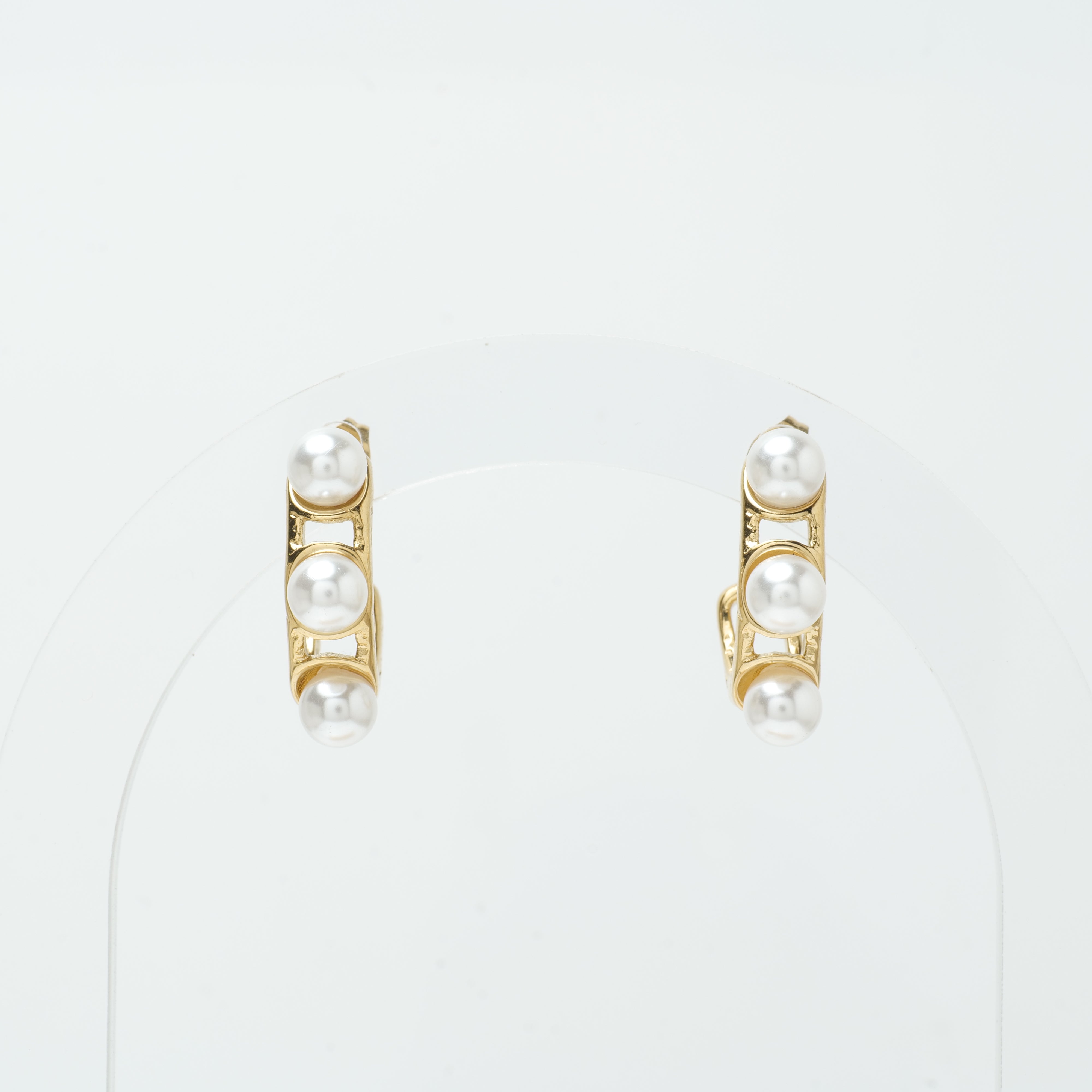 18K Gold Plated Pearl Hoop Earrings – Triple Pearl Design – Modern Everyday Jewelry