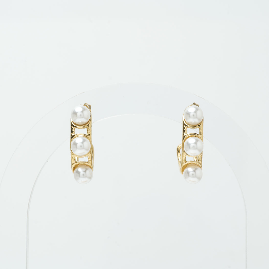 18K Gold Plated Pearl Hoop Earrings – Triple Pearl Design – Modern Everyday Jewelry