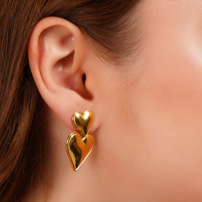 Heart-to-Heart Gold Plated Statement Earrings