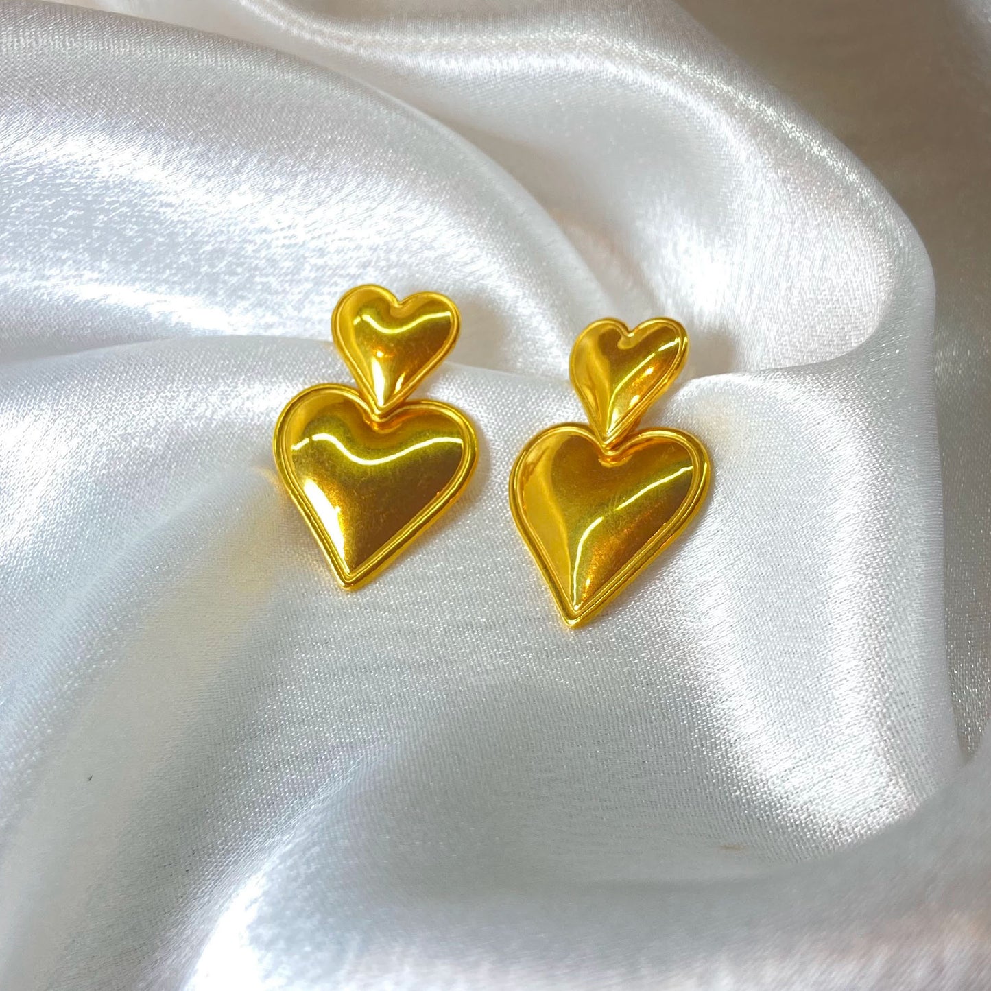 Heart-to-Heart Gold Plated Statement Earrings