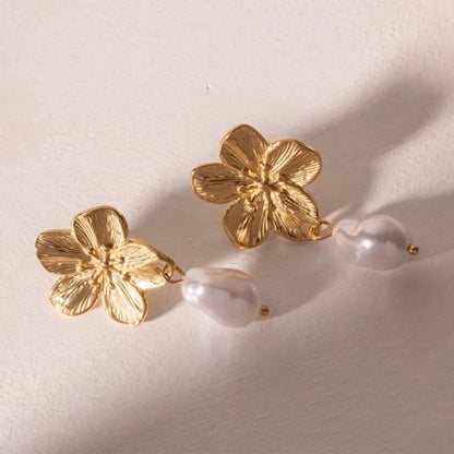 Baroque Pearl Drop Flower Earrings