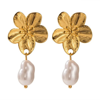 Baroque Pearl Drop Flower Earrings