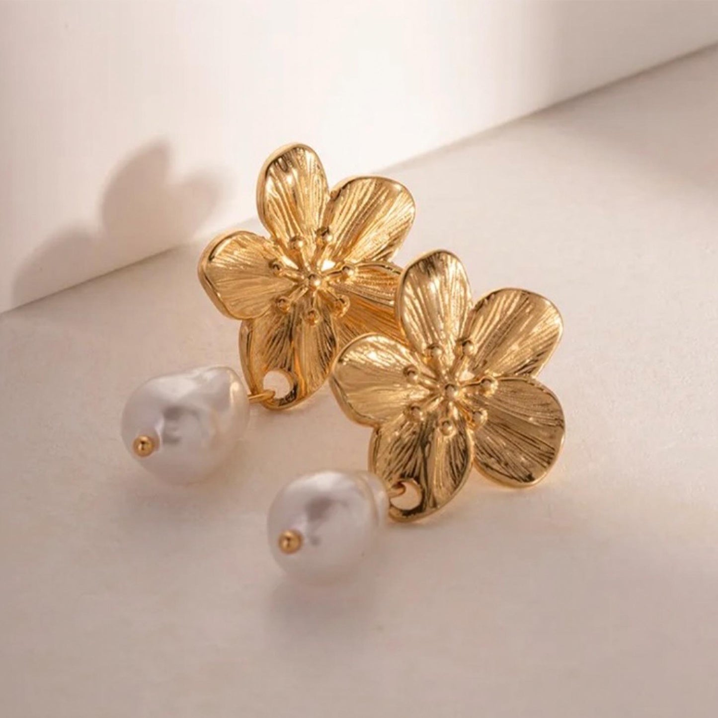 Baroque Pearl Drop Flower Earrings