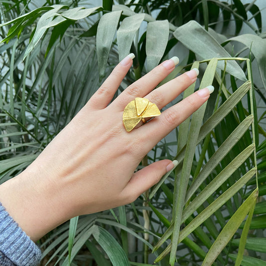 Golden Fan Sculptural Statement Ring