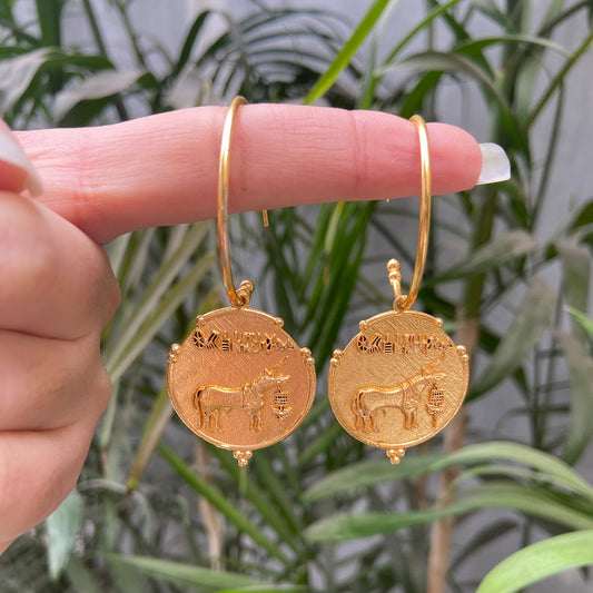 Gold-Plated Coin C-Hoop Earrings