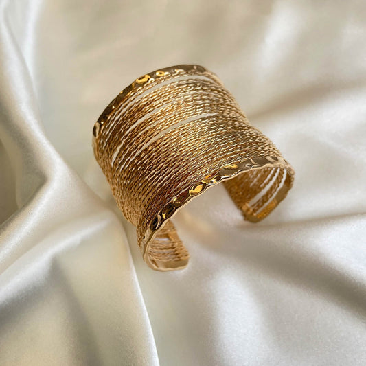 Golden Threads Wide Cuff Bracelet